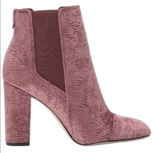Sam Edelman Case Mauve Floral Embossed Velvet Block Heel Ankle Boots 6